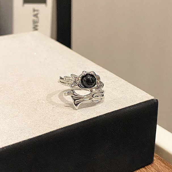 Anello da donna vintage con occhio di gatto ovale scuro, unico e alla moda, stile hip hop, impilabile, con farfalla_voghion.com