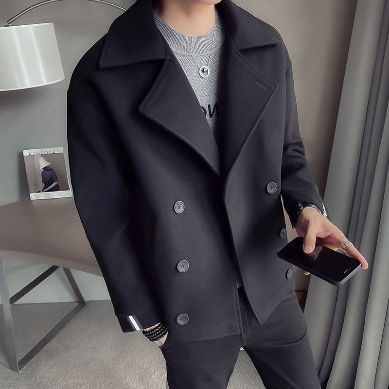 Herrenbekleidung Modemarke Herbst und Winter neue Herren kurze Windjacke koreanischen britischen Freizeitnetz Promi warmen Wollmantel Männer_voghion.com