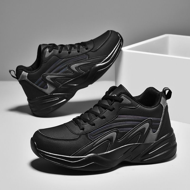 Autumn New Basketball Fashion Leather Dad Student Practical Sports Thick Sole Running Shoes_voghion.com