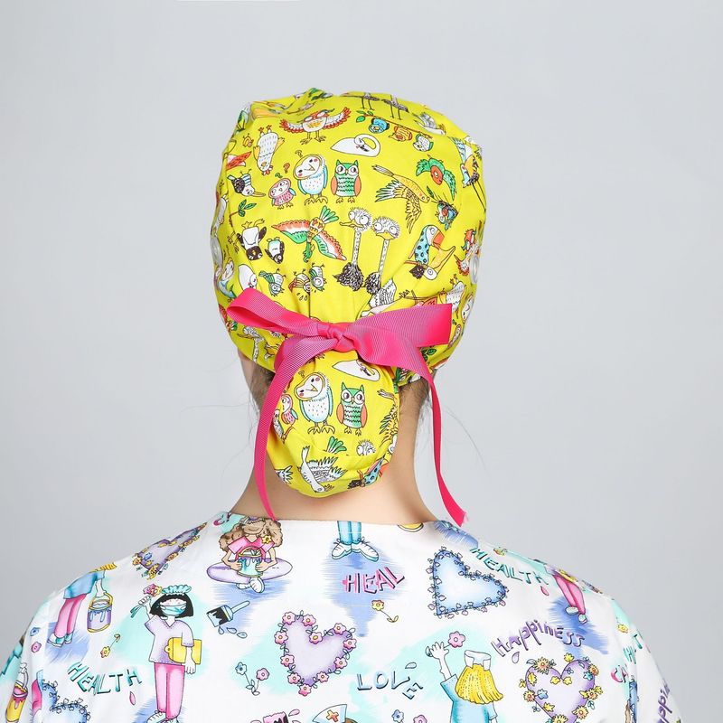 Pure Cotton Printed Button Nurse Operating Room Beauty Stomatologist Long Hair Work Hat_voghion.com