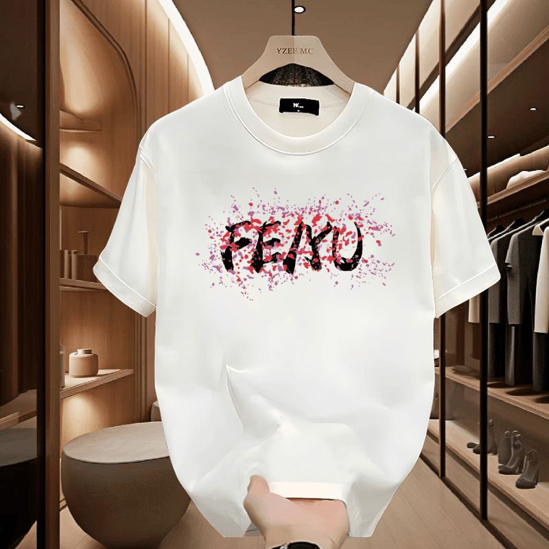 Men's Clothing T shirt men's combed cotton short sleeved new summer 220G heavy double yarn trendy loose printed T shirt_voghion.com