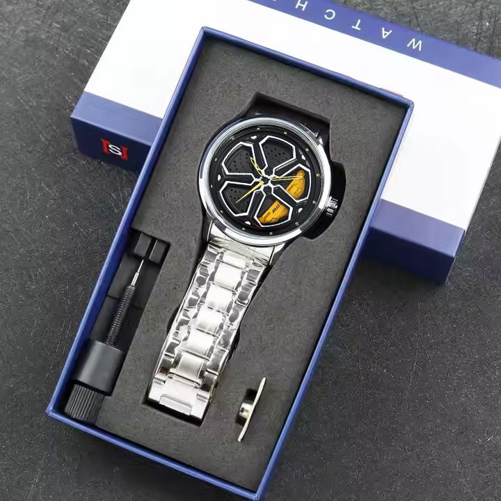 Modische und coole Herrenuhr Rad rotierende männliche Student Hohl Quarzuhr Box_voghion.com