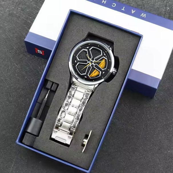 Modische und coole Herrenuhr Rad rotierende männliche Student Hohl Quarzuhr Box_voghion.com