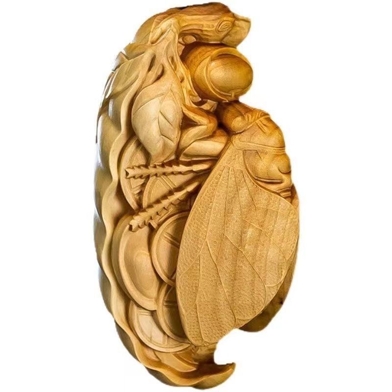 Boxwood One Shout To Fame Carving Portable Bring In Wealth And Treasure Hand Play Handicrafts Pendant_voghion.com