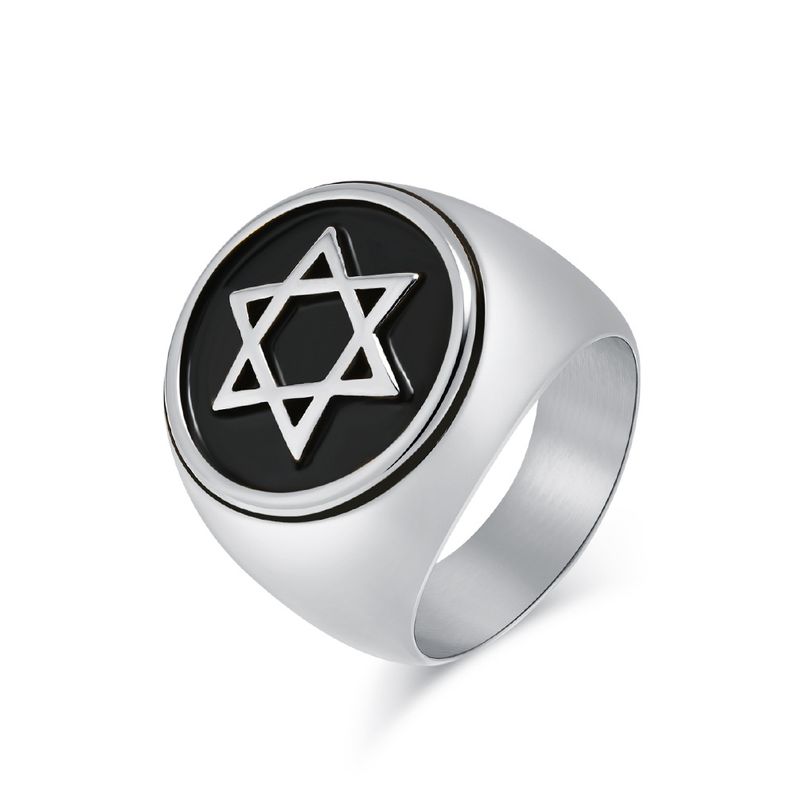 Retro six pointed star titanium steel ring men's personality niche Solomon seal ring high end_voghion.com