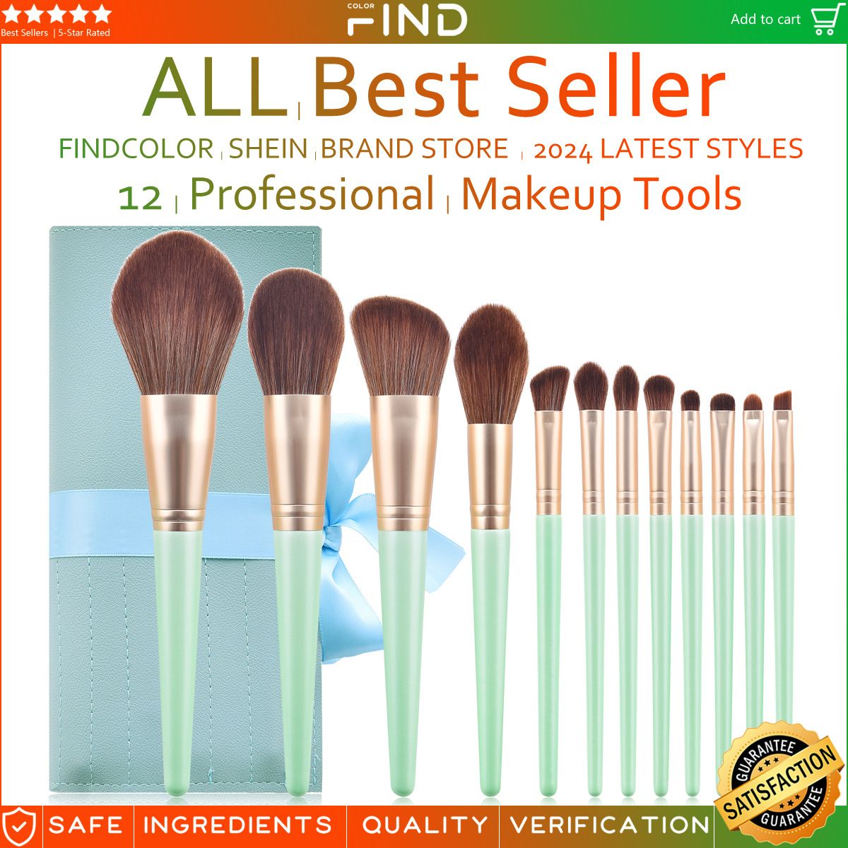 12 pcs Green High Quality Makeup Brush Set + Makeup Brush Bag Large Factory Direct Sales FINDCOLOR_voghion.com