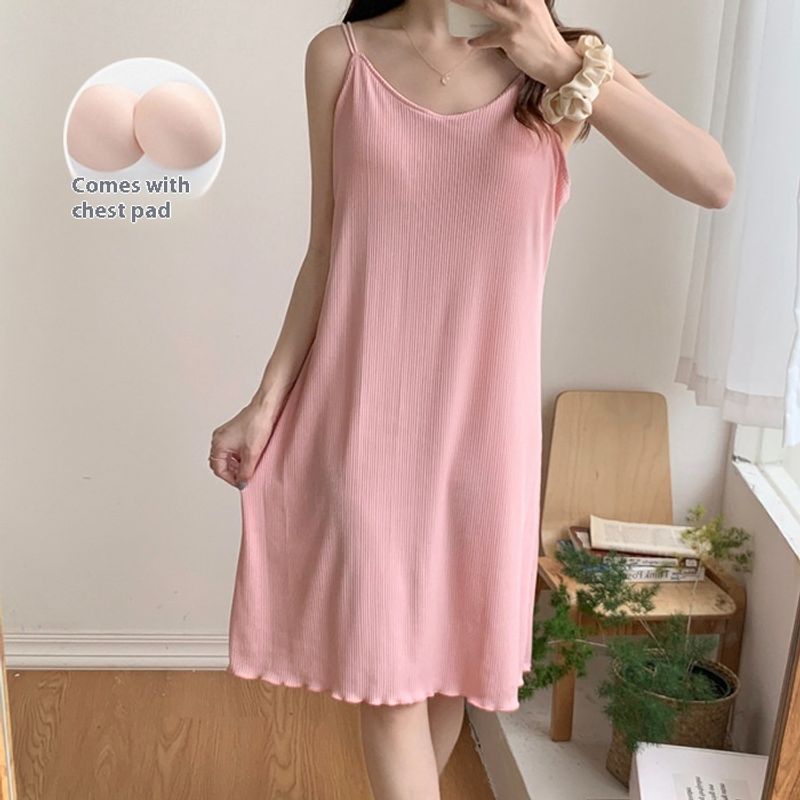 2024 Summer Minimalist Women's Pajamas,  Sexy Back Strap Skirt, Solid Color Home Clothes, Cool Sleeping Skirt for Outer_voghion.com