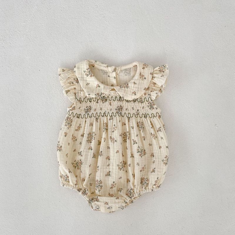 Modelli estivi Ins, vestiti interi per neonati e bambini, piccole bambole floreali, maniche a palloncino, tutine triangolari per l'arrampicata._voghion.com