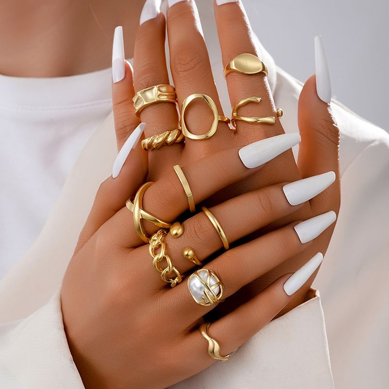 Anelli di lusso in lega per donna, set da 12 pezzi, anelli cavi irregolari_voghion.com