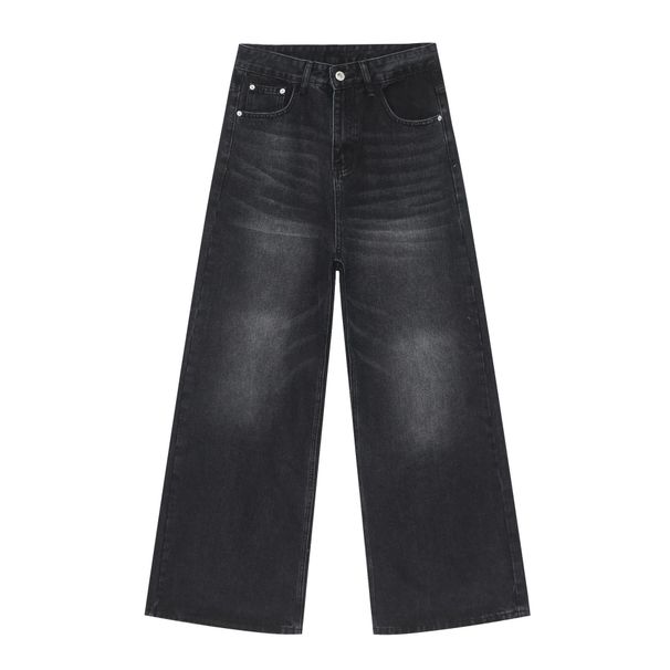 Herrenbekleidung Washed Jeans Herren Hübsche lockere, gewaschene Wischhose mit geradem, weitem Bein_voghion.com