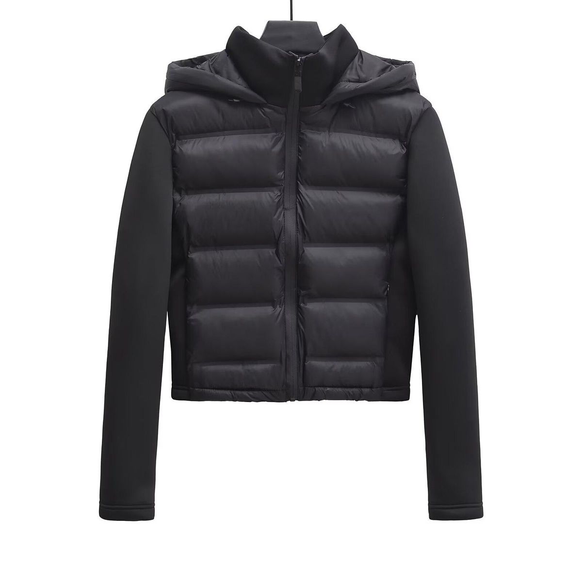 Damen-Kapuzenjacke mit Patchwork-Ärmeln und Baumwollpolsterung – 2024 Herbst/Winter Mode 9614_voghion.com