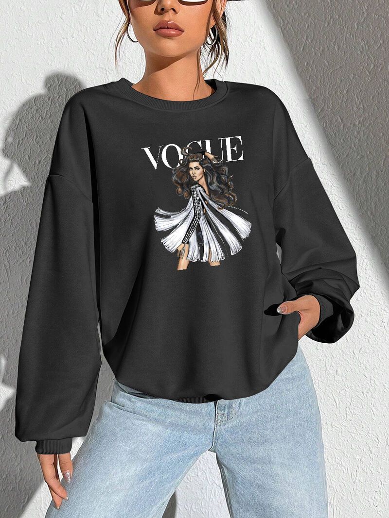 Herbst und Winter Neue Damenbekleidung Mädchen Sinn für Mode Spaß Rundhals Langarm Hoodie_voghion.com