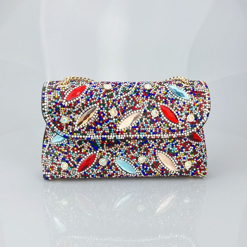 Borse da sera con fiori, tracolla a catena, borsa a tracolla quadrata, pochette con cristalli e strass_voghion.com