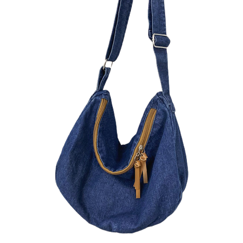 Lihanbao Stylová taška přes rameno Džínová crossbody taška Ležérní plátěná taška s velkou kapacitou, nastavitelným popruhem, zapínáním na zip, studentská brašna pro ženy - tmavě modrá_voghion.com