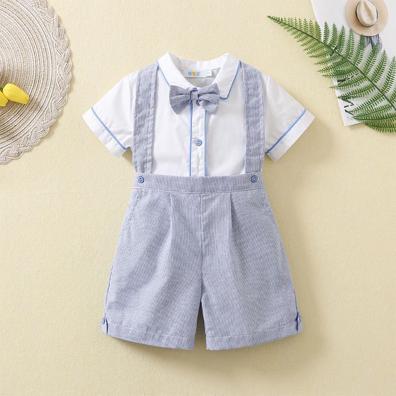 Mutter & Kinder außenhandel sommer jungen anzug Britischen stil blau gentleman party kleid fliege kurzarm overalls zwei-stück baumwolle_voghion.com