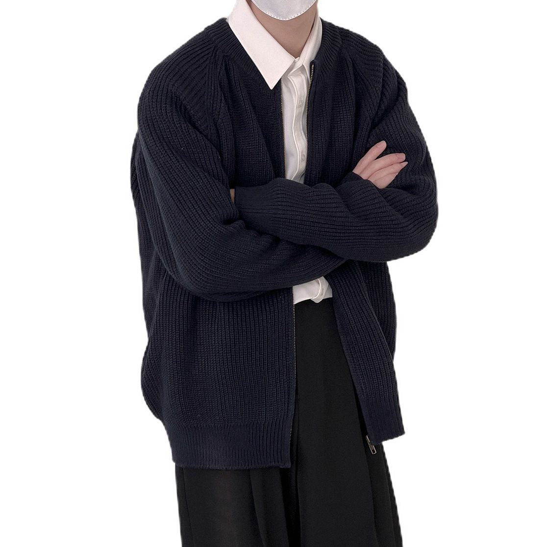 Herren-Strickjacke in Übergröße – leichte Business-Casual-Jacke mit offener Vorderseite für große und lange Größen (Dunkelgrau, Marineblau)_voghion.com