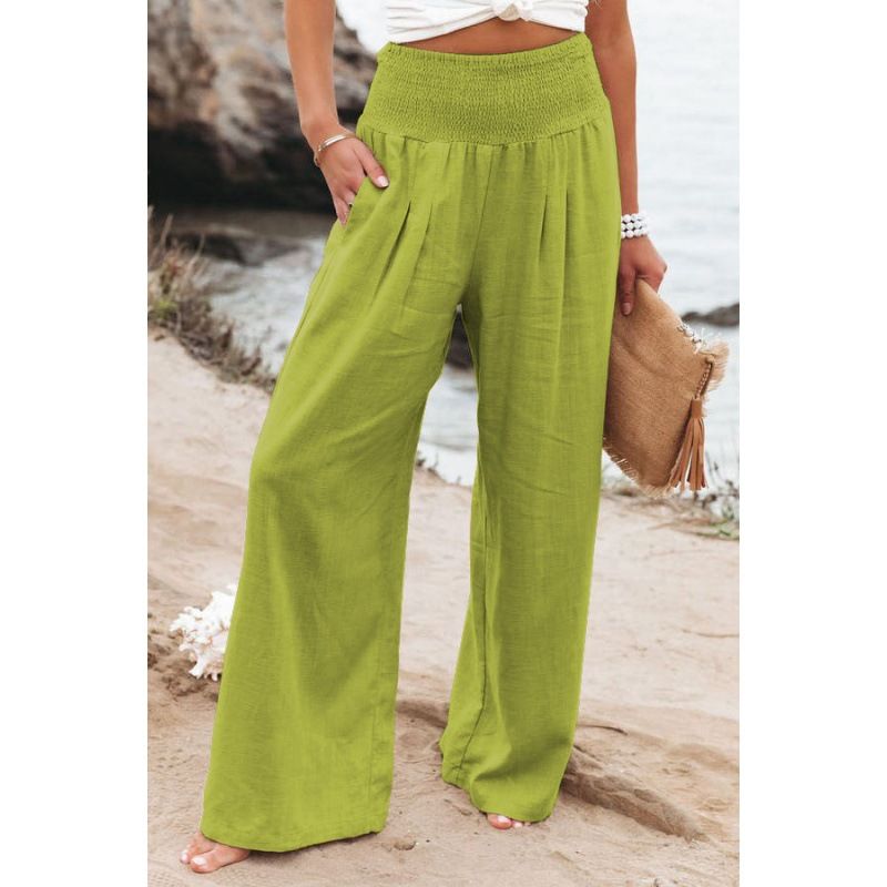 Pantaloni a gamba larga da donna di grandi dimensioni in cotone e linea Pantaloni lunghi casual in vita elastica Versatili_voghion.com