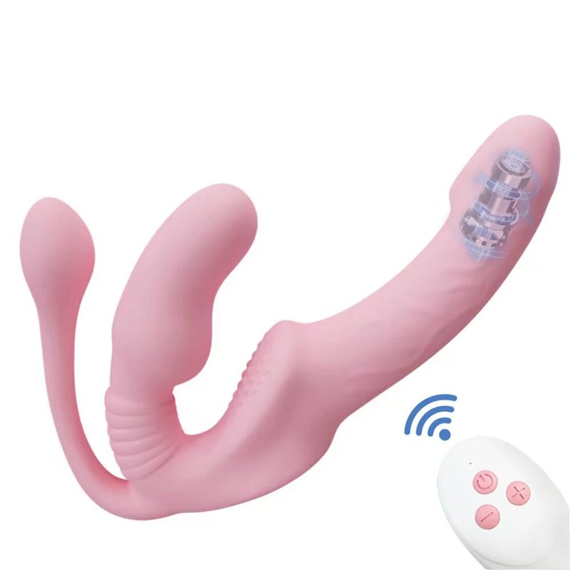 Dildo Strapless Strap-on Plug Anale Per Coppie Lesbiche Telecomando Wireless Punto G Vibratore A Doppia Testa Giocattoli Sessuali_voghion.com