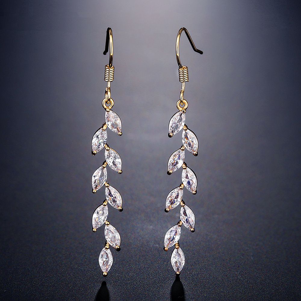 Lange einfache voll eingelegte Zirkon Weizenohrohrringe weibliche Ins trendige Mode Temperament Quaste Ohrhaken_voghion.com