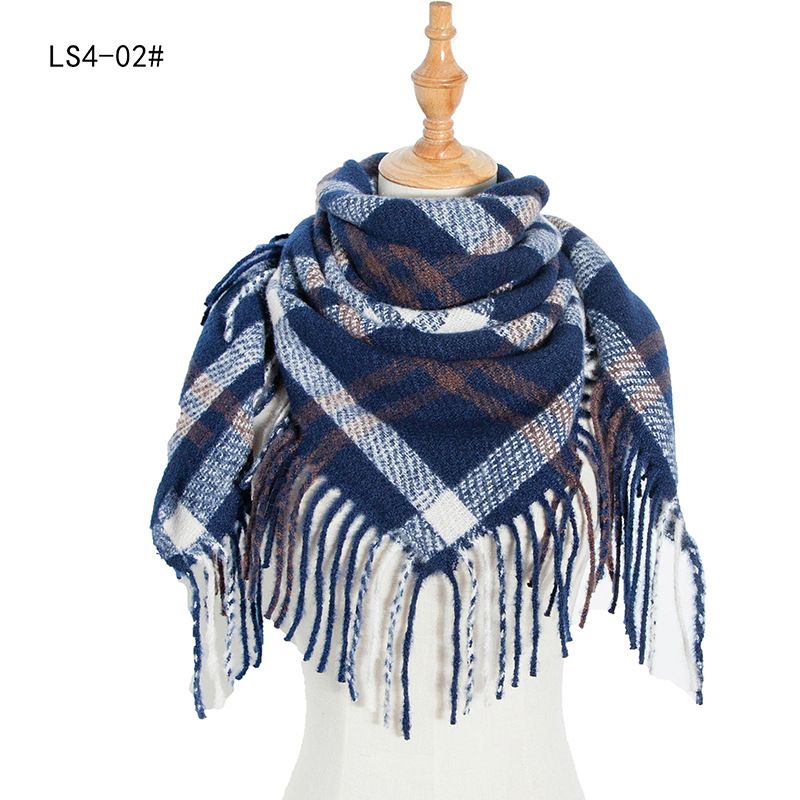 Women's Scarves new style polyester bristle long tassel plaid square scarf _voghion.com