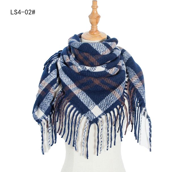 Women's Scarves new style polyester bristle long tassel plaid square scarf _voghion.com