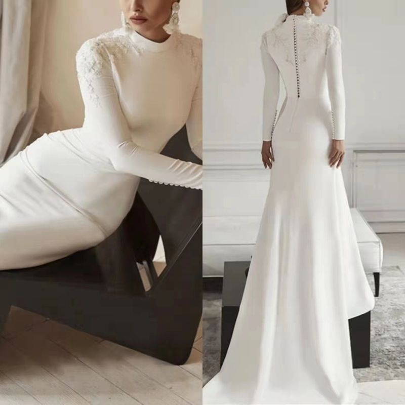 Women's Clothing Long Sleeved Fashion Trend Travel Wedding Dress_voghion.com