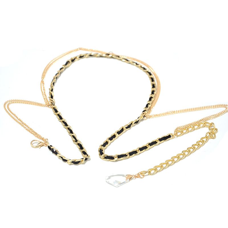Temperament New Metal Imitation Leather Decoration Thin Chain Women's Korean Edition Versatile Gold Belt Fashionable_voghion.com