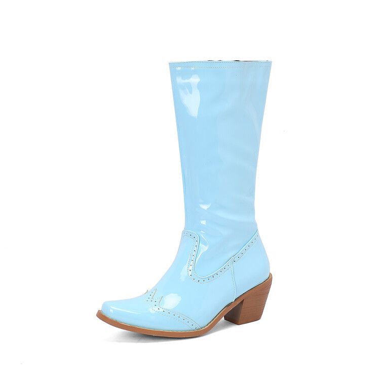 Fall new small square head side zipper chunky heel boot woman_voghion.com