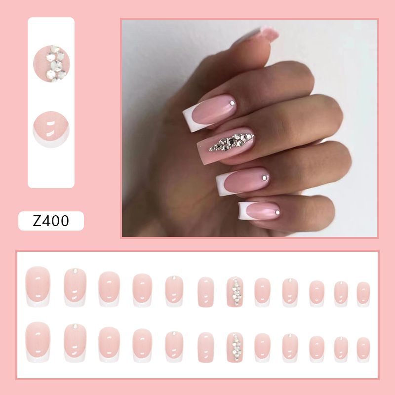 False Nails Enkel Ren Vill bära Armor Crescent White French Side Atmospher Moget Diamond Pulver Genom Hot Explosive Nails_voghion.com