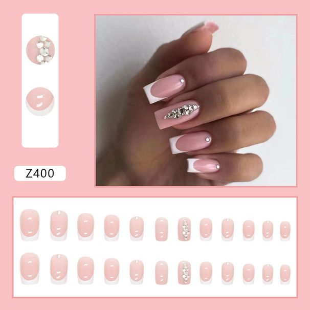 False Nails Enkel Ren Vill bära Armor Crescent White French Side Atmospher Moget Diamond Pulver Genom Hot Explosive Nails_voghion.com