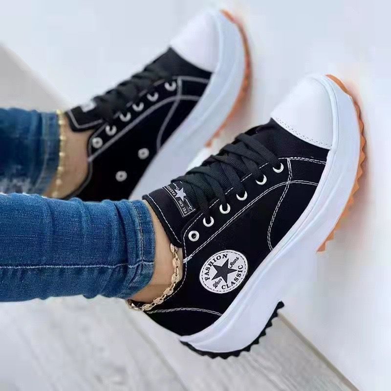 Pantofi de damă din pânză casual cu model pentru femei, de marcă, cu șireturi, cu platformă de tenis, pantofi sport pentru femei, pantofi respirabili_voghion.com