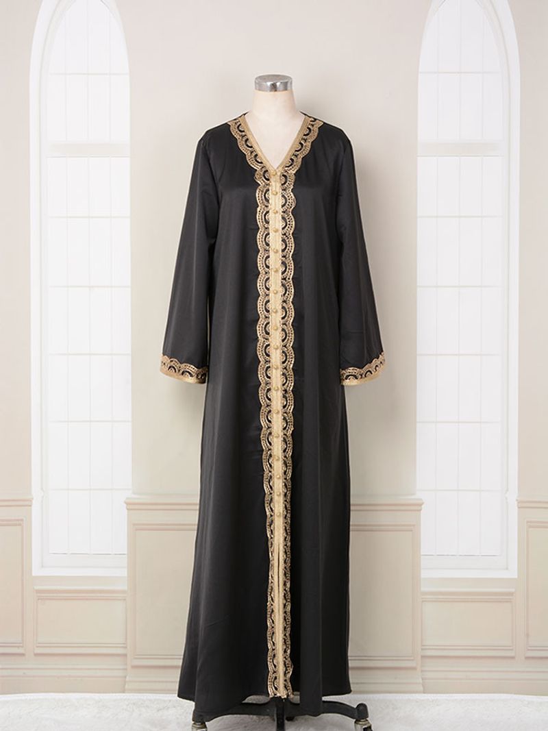 Fraen Summer Arabesch Abaya Moslemescht Kleed Neit gestickt Spitzen Moudkleed_voghion.com