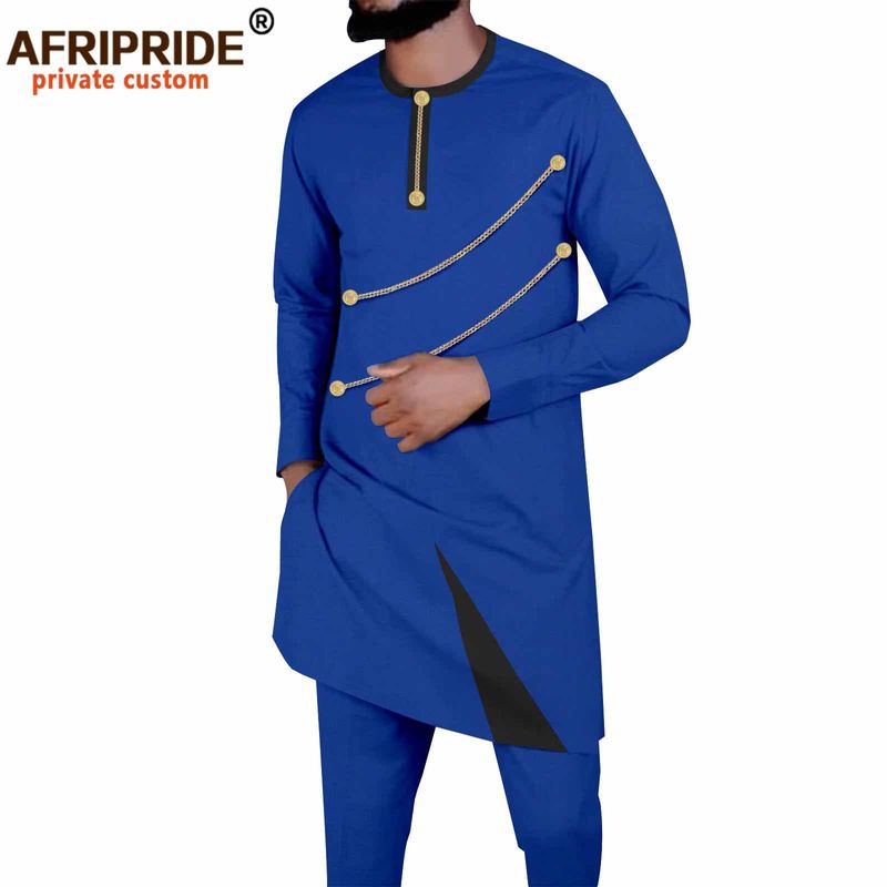 Men's clothing African ethnic solid color men's casual jacket + pants_voghion.com