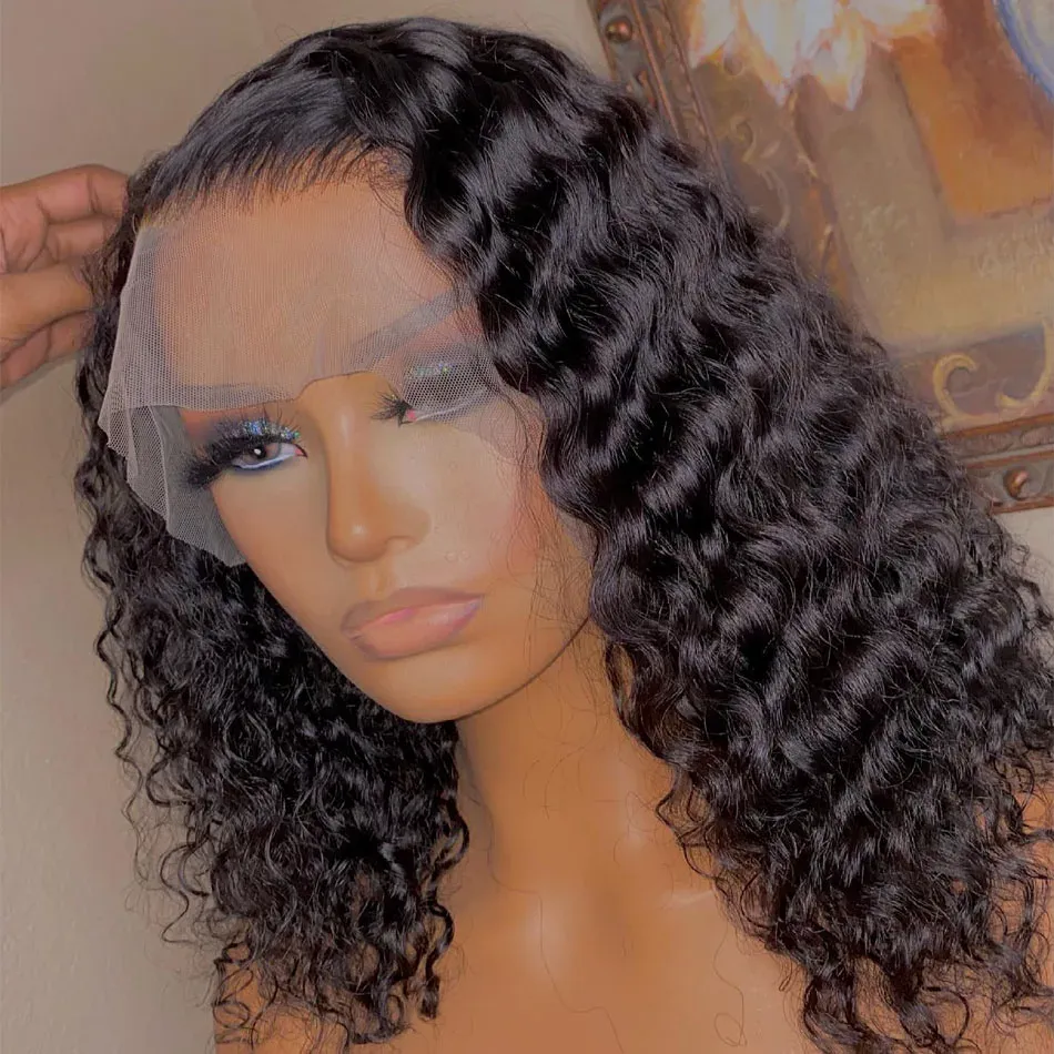 Kuerz Bob Perücke Lace Front Perück Déif Wellen Mënschlech Hoer Kräusel Spitzenverschluss_voghion.com