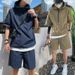 Hooded Workwear Men's Summer 2025 New Loose Zipper Two-Piece Fashion Solid Color Trendy Shorts Set_voghion.com