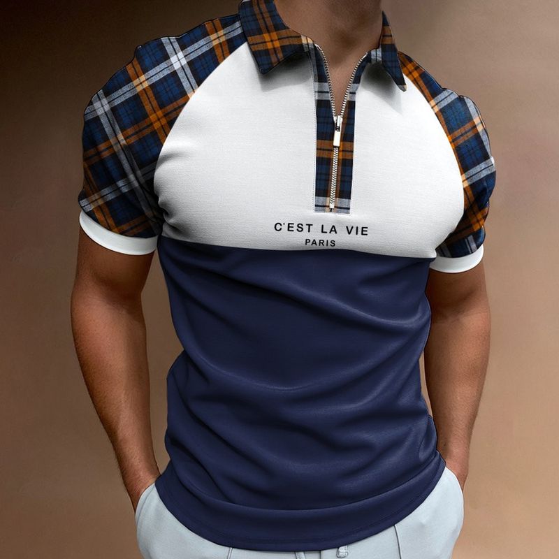 Herren-Poloshirt mit Reißverschluss, Colorblock-Sport-Poloshirt für Herren_voghion.com
