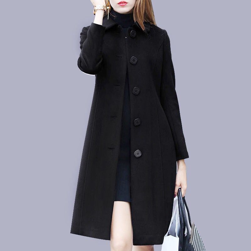 【Alta qualità】 Cappotto nuovo autunno e inverno da donna versione coreana colletto polo solido cappotto di lana vintage da donna_voghion.com