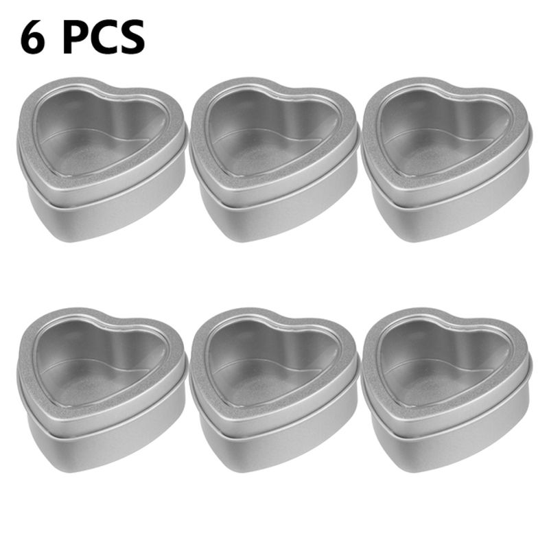 6PC Mini Tin Box Bins Jar Heart-shaped Empty Iron Box Portable Lipstick Cream Storage For Wedding Jewelry Candy Pill Case Silver_voghion.com