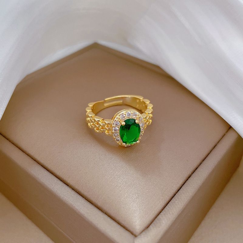 [Real Gold] Watch Chain Green With Adjustable Opening, Simple Hand Decoration Ring, Couple Ring_voghion.com