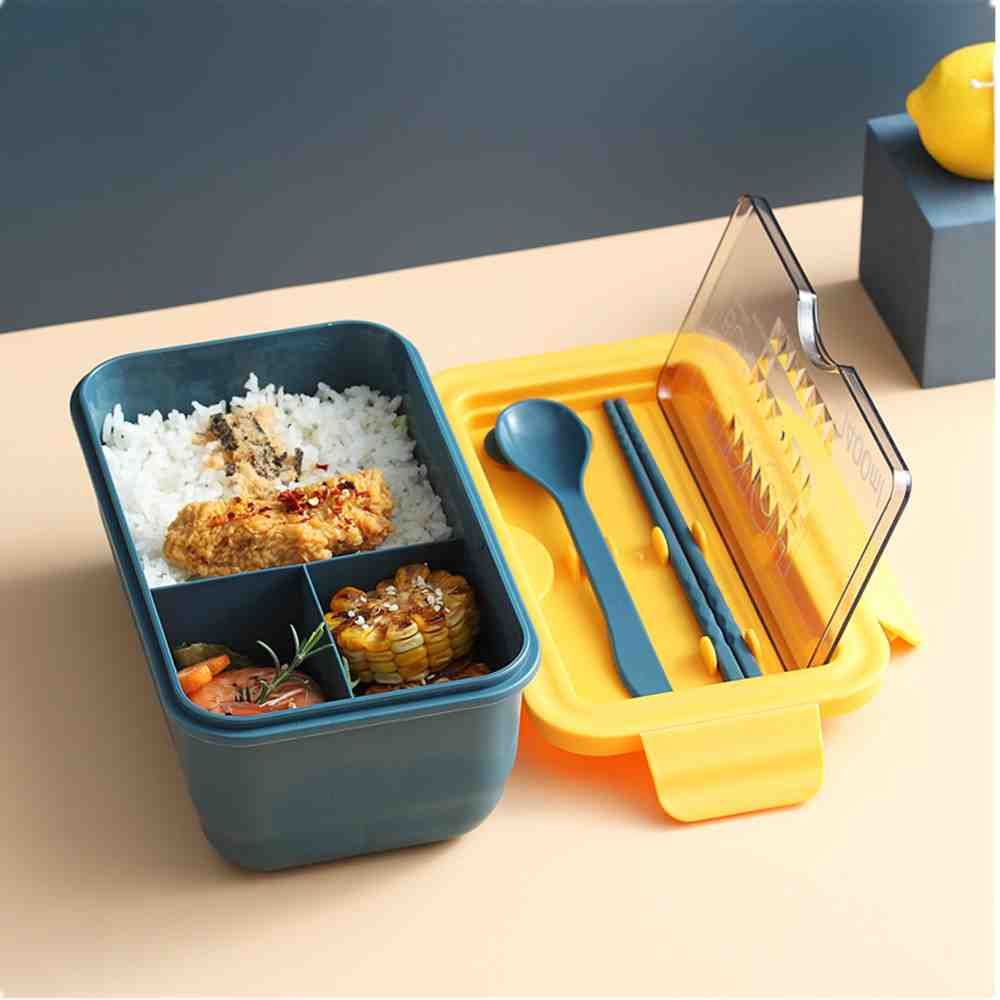 2Pcs Grid Microwave Lunch Box Japan Compartment Simple Style Fruit Salad Container Storage For Kids With Tableware_voghion.com
