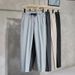 Pantaloni da uomo con coulisse e vita elastica, piccoli pantaloni da abito, semplici pantaloni da uomo in cotone, pantaloni casual, tinta unita, pantaloni da abito a nove punte_voghion.com