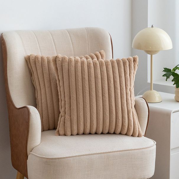 Coussin de luxe en fausse fourrure – Housse de coussin douce à rayures avec insert pour canapé et lit – Décoration d'intérieur minimaliste de couleur unie (45 x 45 cm)_voghion.com