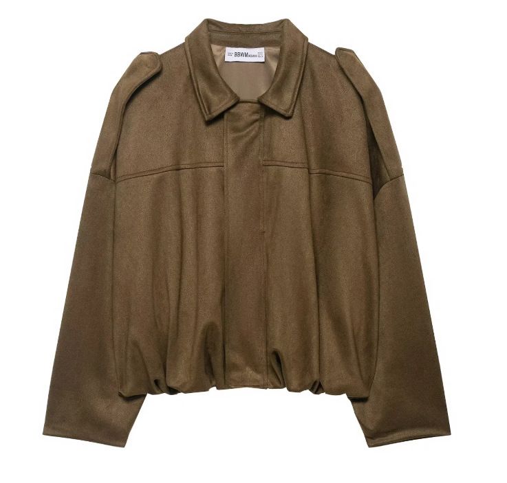 Women's Faux Suede Bomber Jacket – Stylish Stand Collar, Lightweight Polyester, Trendy Streetwear Essential, Brown/Dark Green/Black, XS/S/M/L_voghion.com