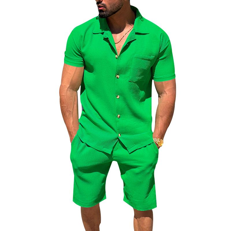 Men's Button-Up Short Sleeve Shirt & Shorts Set - Casual Summer Outfit With Collar & Relaxed Fit_voghion.com