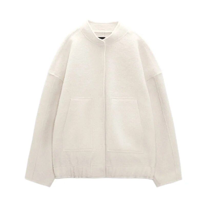 Nuova tasca decorativa con bottoni nascosti da donna, ampia e versatile, giacca bomber oversize, girocollo, manica lunga, casual, cappotti_voghion.com