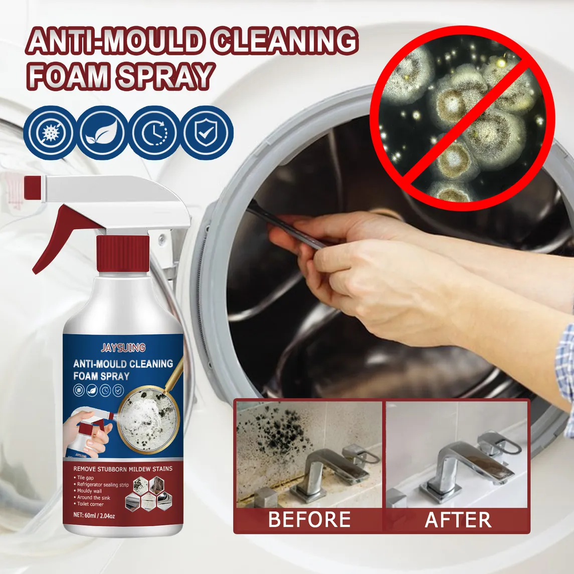 Jaysuing Foam Cleaning Mold Remover Spray, Ceramic Tile Wall Bathroom Silicone Multi-Purpose Cleaning Mold Remover Spray_voghion.com
