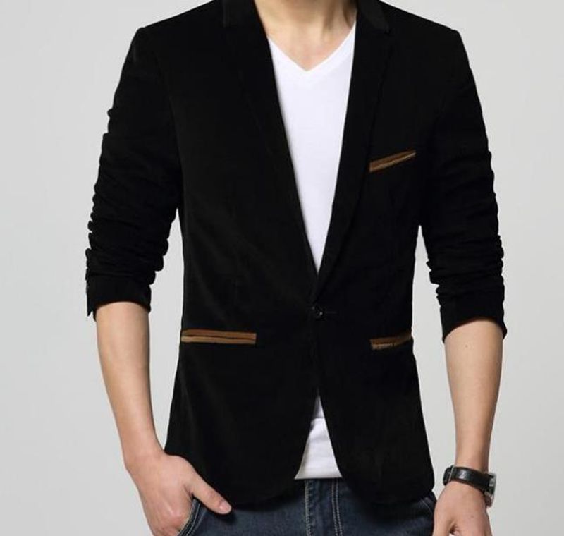 Blagovna znamka Oblačila Moški Blazer Modni bombažni blazer Ozek kroj Moški blazer Casual Enobarvni ovratnik Moške obleke Jakna_voghion.com