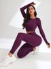 Nahtloses Yoga-Set für Damen – Pfirsichfarbene Po-Lifting-Leggings mit hoher Taille und langärmliges Oberteil (6 Farben, S-L, Nylon-Spandex-Mischung)_voghion.com