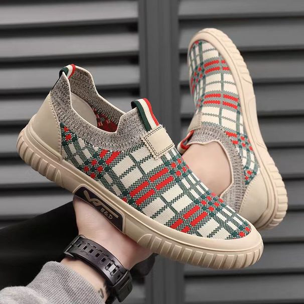 Herrskor Sommar Nya Fly Woven Andas Män Mesh Panel Skor Utrikeshandel Trend Vävda All-match Slip-on Casual Skor_voghion.com