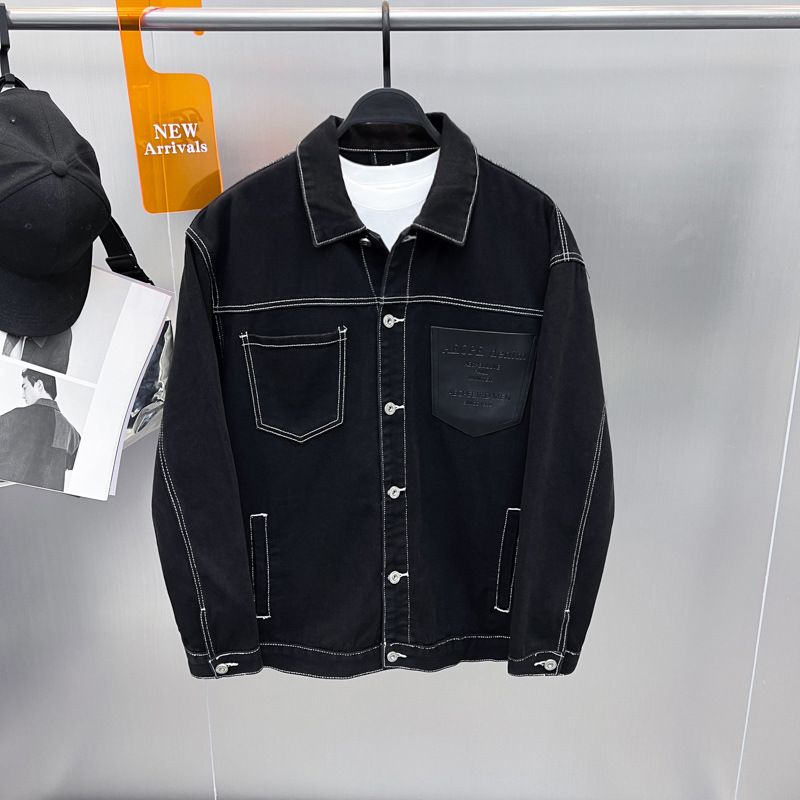 Herrenbekleidung Frühling und Herbst Neue Arbeitskleidung Jeansjacke Freizeitjacke Revers Splicing Jeansjacke Trend_voghion.com